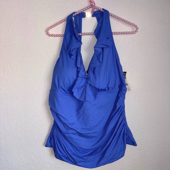 Lauren Ralph Lauren Other - Lauren Ralph Lauren Sky Blue Ruffle Halter Tankini Top Plus Size 20W new